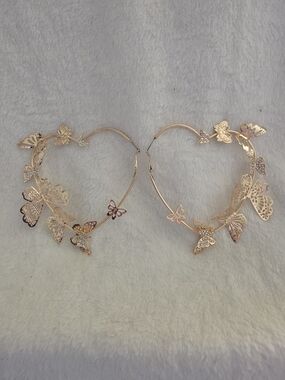 Carlton London Gold Butterfly Statement Heart Hoops Y2K